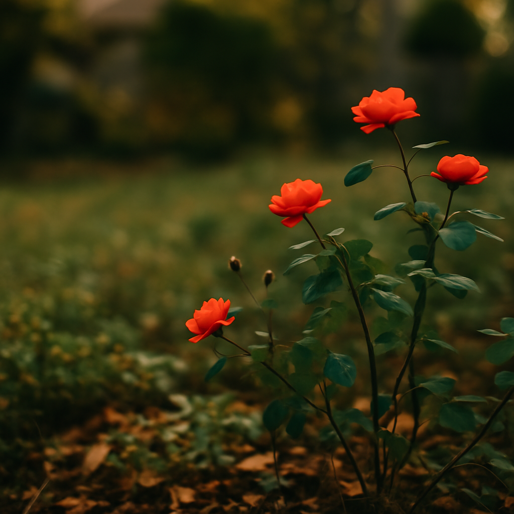 夏に枯れた庭と、秋に向けて復活する鉢植えや薔薇のイメージ写真 夏に枯れた庭と、秋に向けて復活する鉢植えや薔薇のイメージ写真