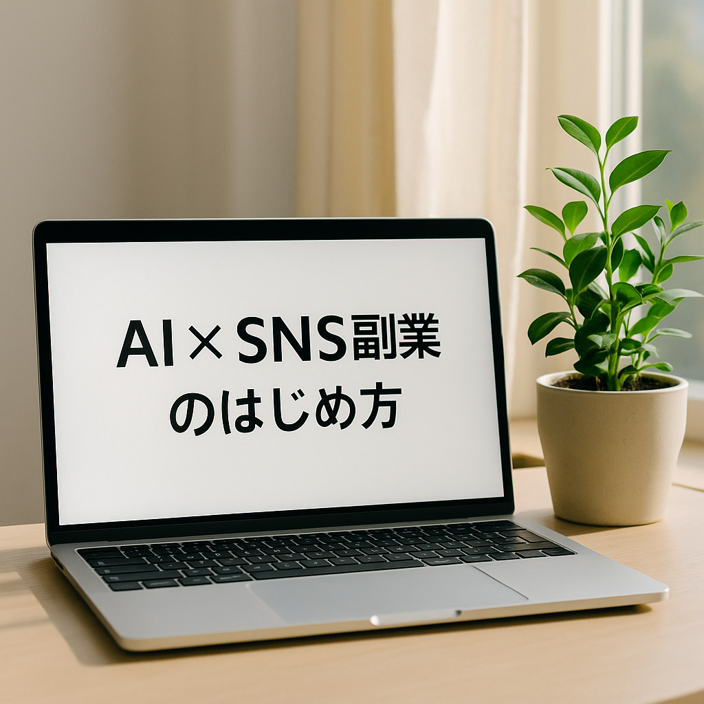 朝の光が差し込むデスクで、ノートPCと小さな植物が並ぶ。AIと共に進む穏やかな学びの時間。 A laptop and a small plant by the window, bathed in morning light — a gentle moment of learning with AI.