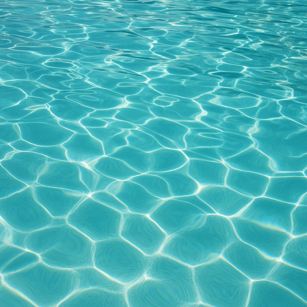 明るい日差しが水面に反射してきらめくプールのクローズアップ写真
Close-up view of a pool shimmering with bright sunlight reflecting on the water surface